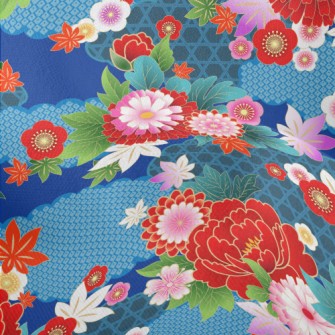 Bright Japanese Flowers Lightweight Performance Linen