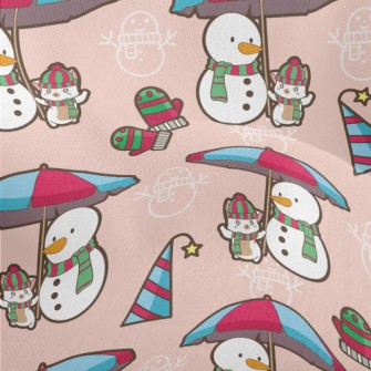 Funny Snowman And Kitten Lightweight Performance Linen