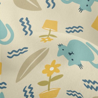 Daze Cat And Flowerpot Lightweight Performance Linen