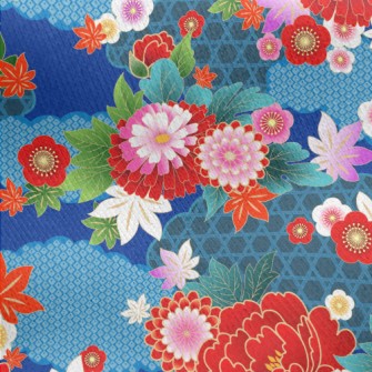 Bright Japanese Flowers Jersey Backed Fleece