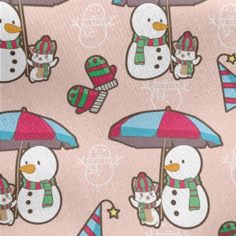 Funny Snowman And Kitten Jersey Backed Fleece