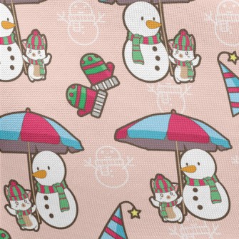 Funny Snowman And Kitten Pongee