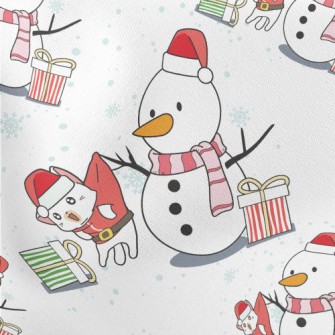Christmas Snowman Trick Cat Lightweight Cotton Poplin