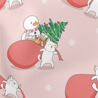 Cat Carries Gifts Lightweight Cotton Poplin