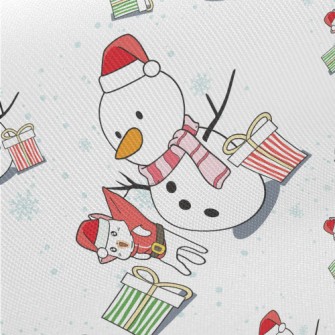 Christmas Snowman Trick Cat Midweight Cotton Poplin