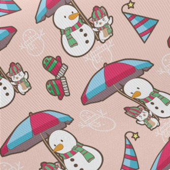 Funny Snowman And Kitten Midweight Cotton Poplin