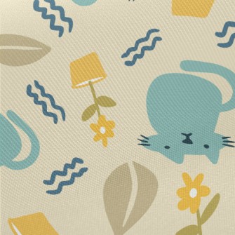 Daze Cat And Flowerpot Midweight Cotton Poplin