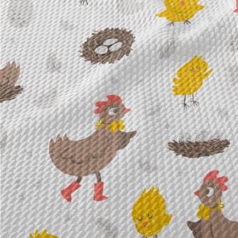 Rooster And Chicken Family Birdseye Piqué