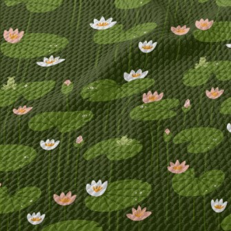 Lotus Flowers And Leaves Birdseye Piqué