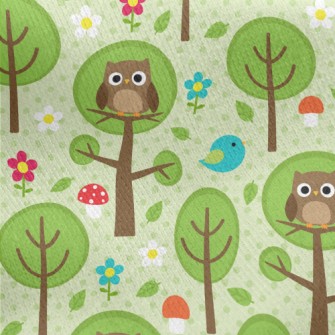Owl On A Tree Jersey Backed Fleece