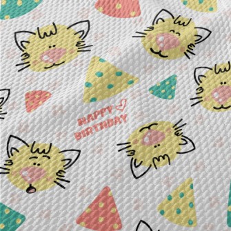 Happy Birthday Cartoon Cat Birdseye Piqué