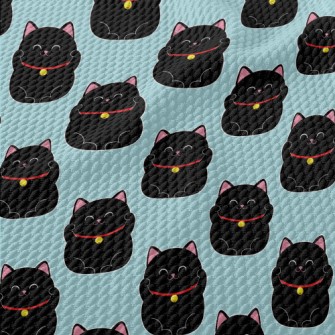 Smiling Little Black Cat Birdseye Piqué