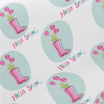 Pink Rain Boots Flowers Twill