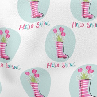 Pink Rain Boots Flowers Stretch Ponte