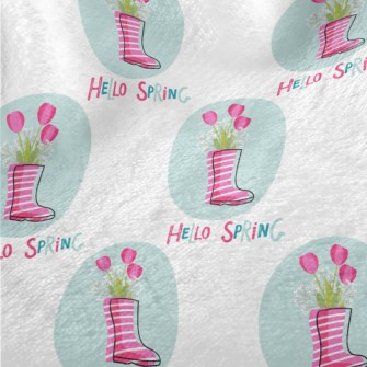 Pink Rain Boots Flowers Minky
