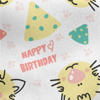 Happy Birthday Cartoon Cat Jersey Backed Fleece