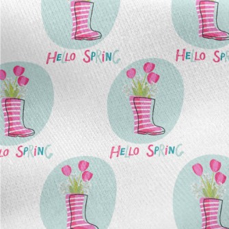 Pink Rain Boots Flowers Jersey Backed Fleece