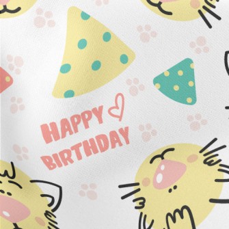 Happy Birthday Cartoon Cat Lightweight Cotton Poplin