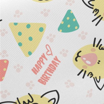 Happy Birthday Cartoon Cat Midweight Cotton Poplin