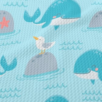 Lively Whale And Seagull Birdseye Piqué