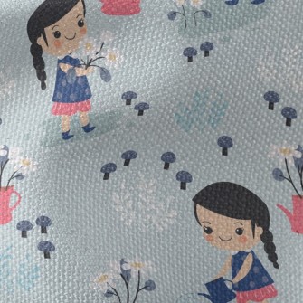 Cute Little Girl Watering Flow Waterproof Canvas