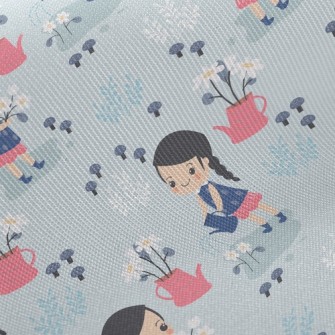 Cute Little Girl Watering Flow Twill