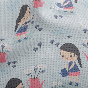Cute Little Girl Watering Flow Athletic Mesh Flat Back