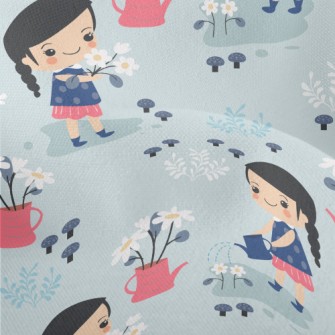 Cute Little Girl Watering Flow Lightweight Performance Linen