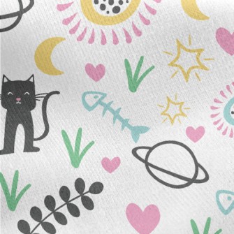 Cat Planet Flowers Jersey Backed Fleece