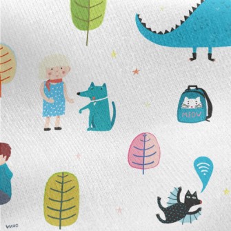 Children Love Dinosaur Statues Jersey Backed Fleece