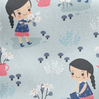 Cute Little Girl Watering Flow Jersey Backed Fleece