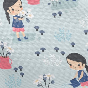 Cute Little Girl Watering Flow Pongee