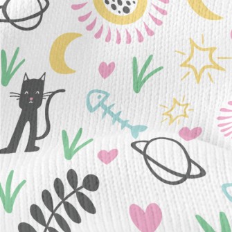 Cat Planet Flowers Stretch Jersey
