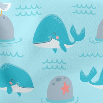 Lively Whale And Seagull Lightweight Cotton Poplin