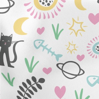 Cat Planet Flowers Lightweight Cotton Poplin