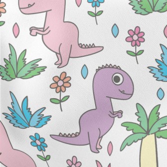 Pink Dinosaur Visiting The Gar Lightweight Cotton Poplin