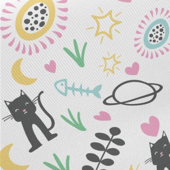 Cat Planet Flowers Midweight Cotton Poplin