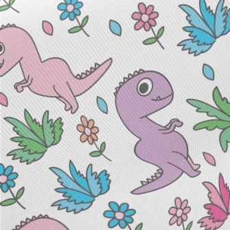Pink Dinosaur Visiting The Gar Midweight Cotton Poplin