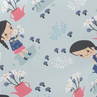 Cute Little Girl Watering Flow Midweight Cotton Poplin