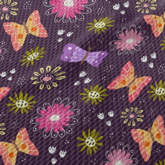 Colorful Butterflies And Flowe Birdseye Piqué