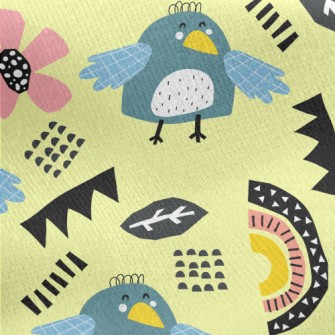 Cute Line Bird Jersey Backed Fleece