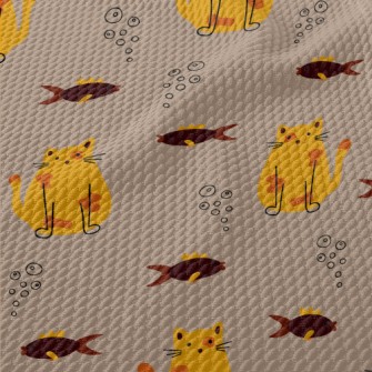 Dazed Cat And Fish Birdseye Piqué