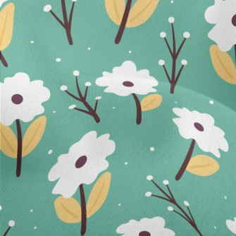 Small White Flowers In The Sno Lightweight Performance Linen