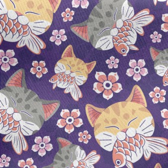 Japanese Goldfish Striped Cat Jersey Backed Fleece