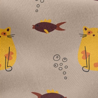 Dazed Cat And Fish Jersey Backed Fleece