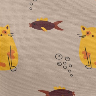 Dazed Cat And Fish Pongee