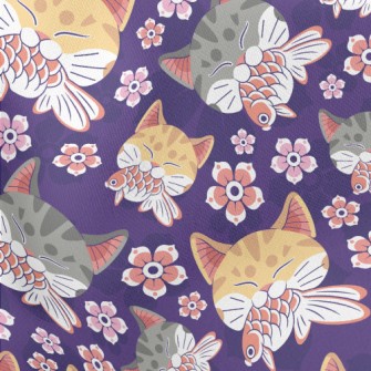 Japanese Goldfish Striped Cat Lightweight Cotton Poplin