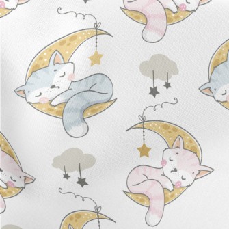 Cat Sleeping On The Moon Lightweight Cotton Poplin