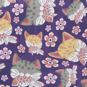 Japanese Goldfish Striped Cat Midweight Cotton Poplin