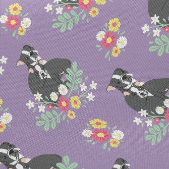 Colorful Flowers French Bulldo Midweight Cotton Poplin